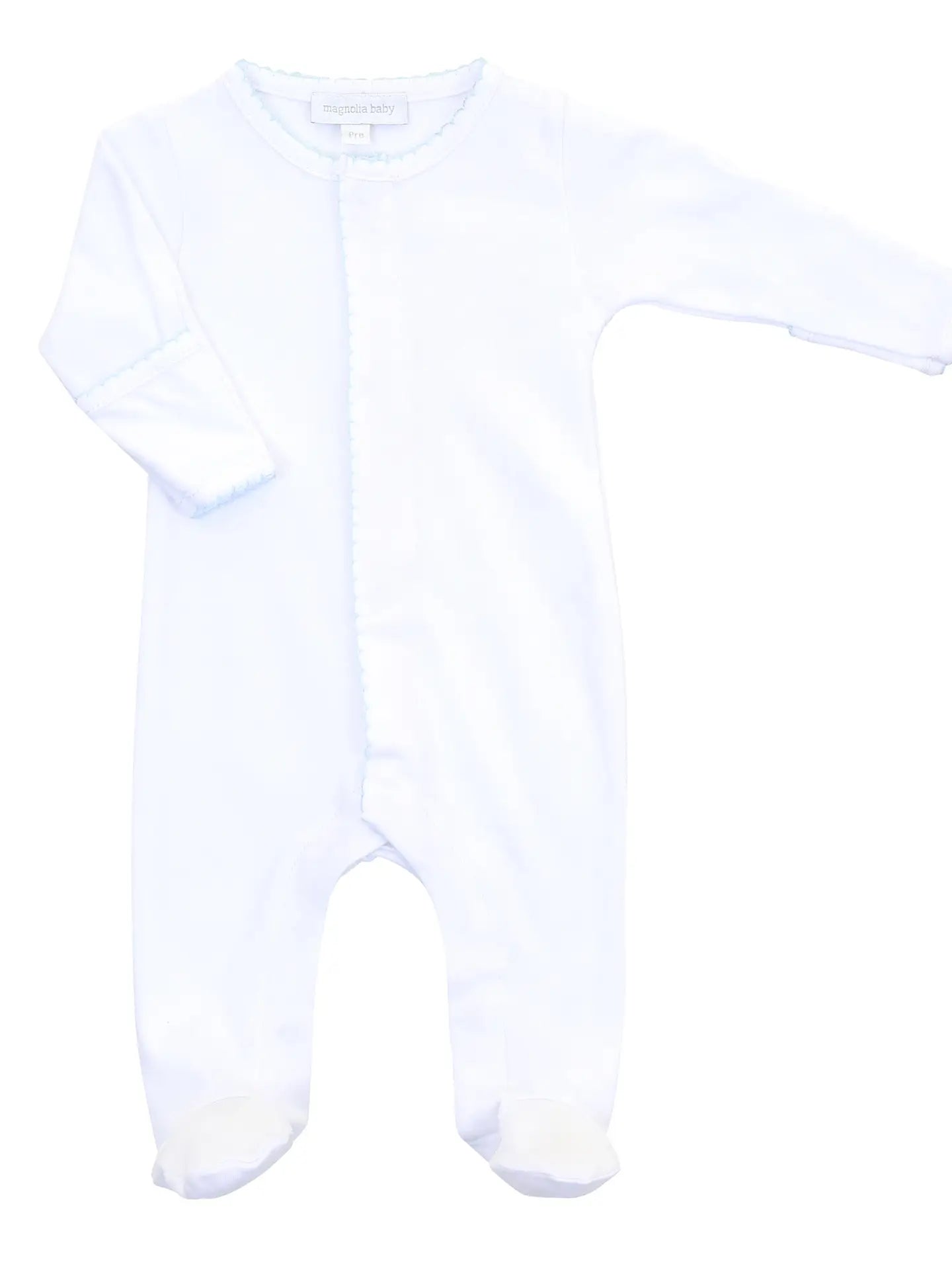 Magnolia Solid Essentials White Footie with Blue Trim
