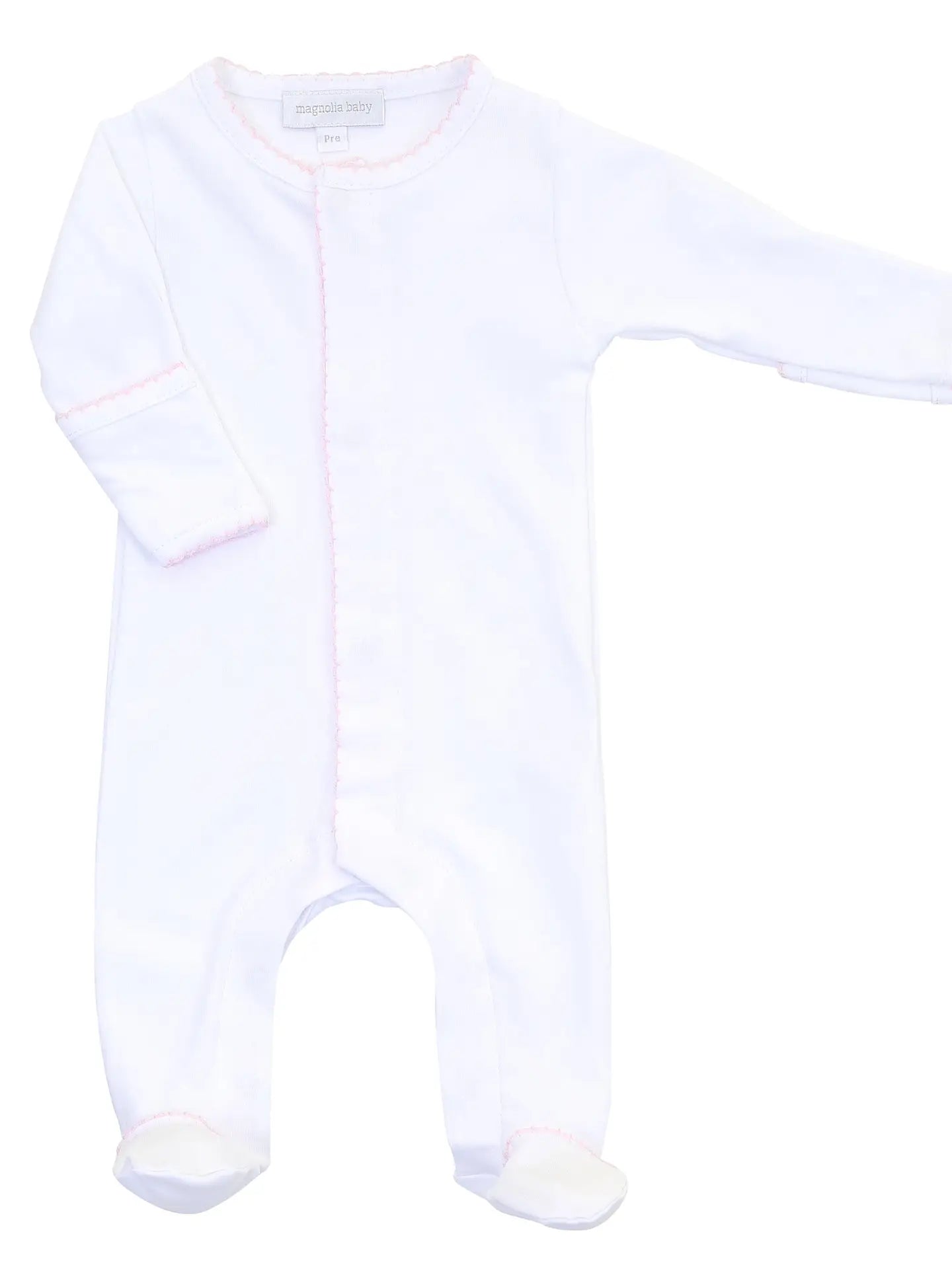 Magnolia Solid Essentials White Footie with Pink Trim