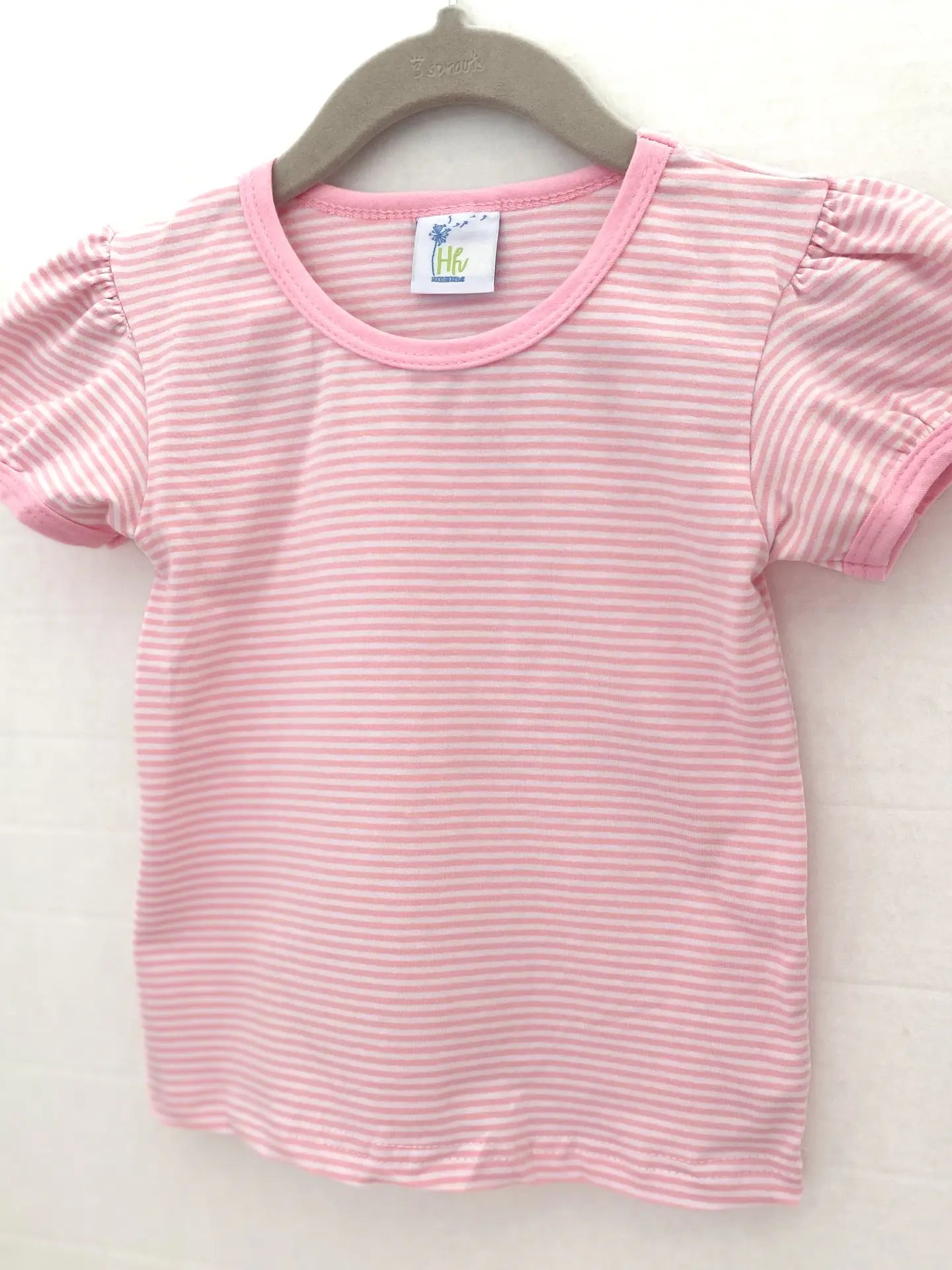 Pink and White Stripe Puff Sleeve Shirt