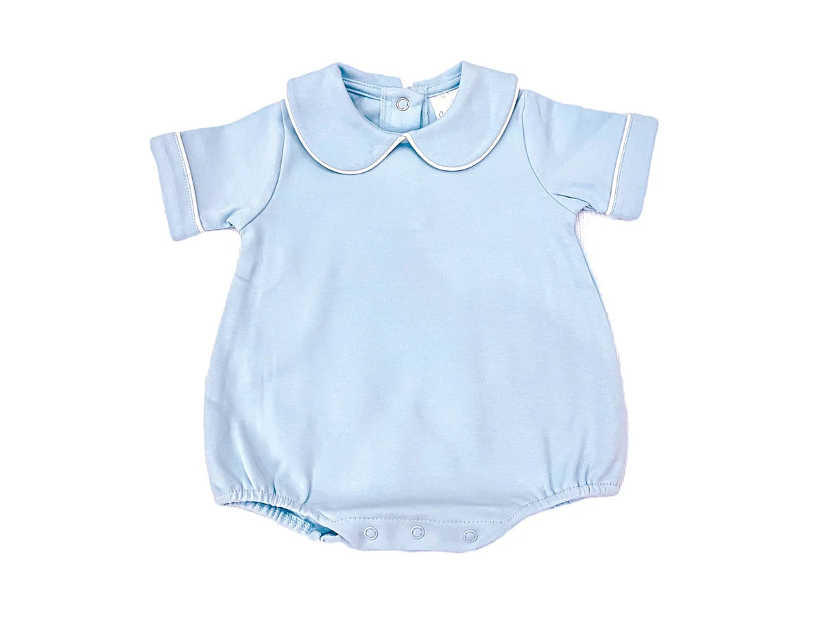 Piping Collared Short Sleeve Bubble - Blue