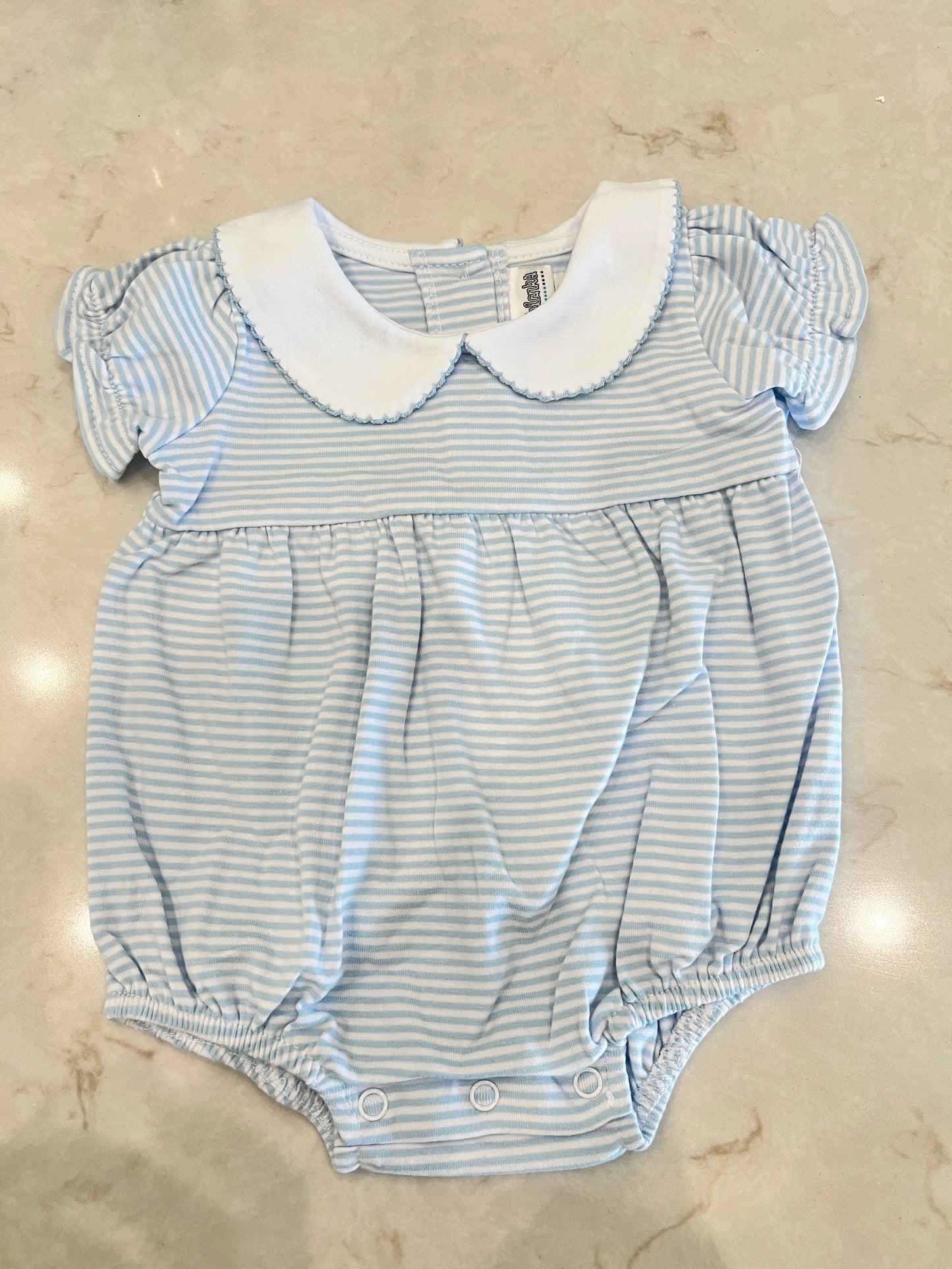 Knit Stripe Peter Pan Collar Bubble- Baby Blue