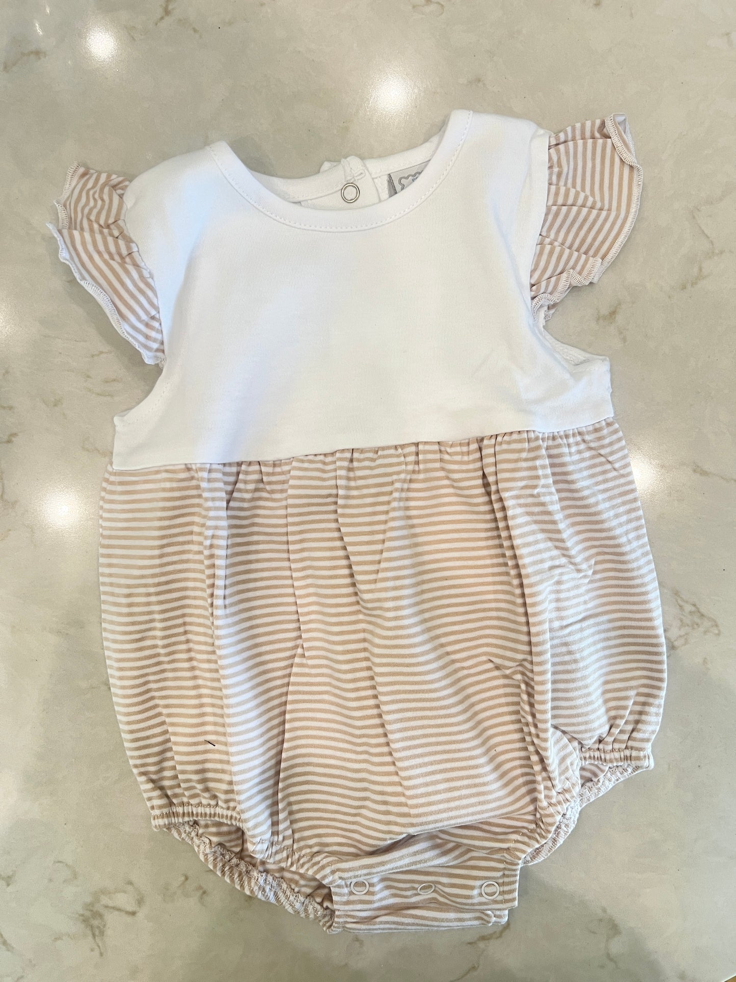 Stripe Flutter Sleeve Bubble - Light Tan