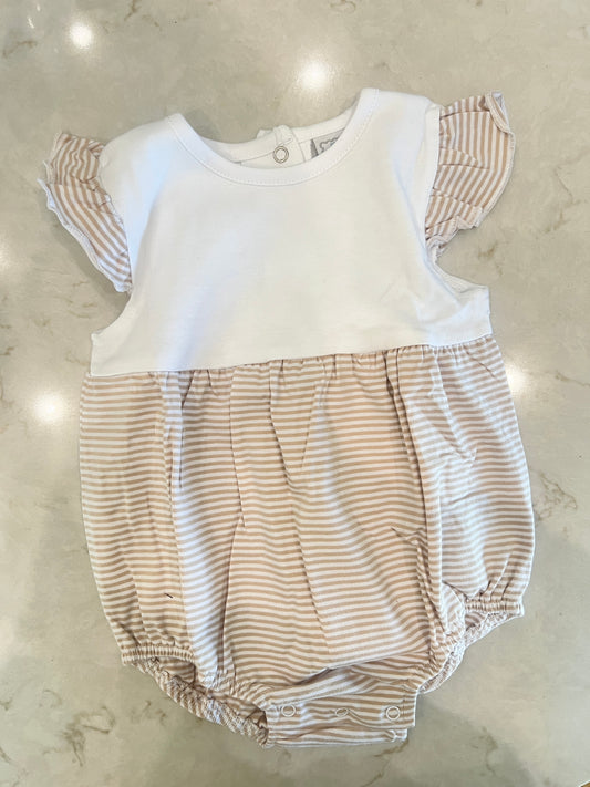 Stripe Flutter Sleeve Bubble - Light Tan