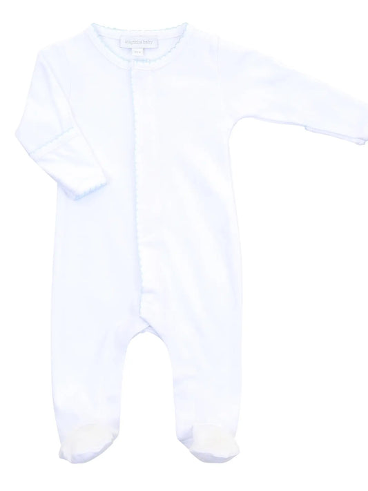 Magnolia Solid Essentials White Footie with Blue Trim