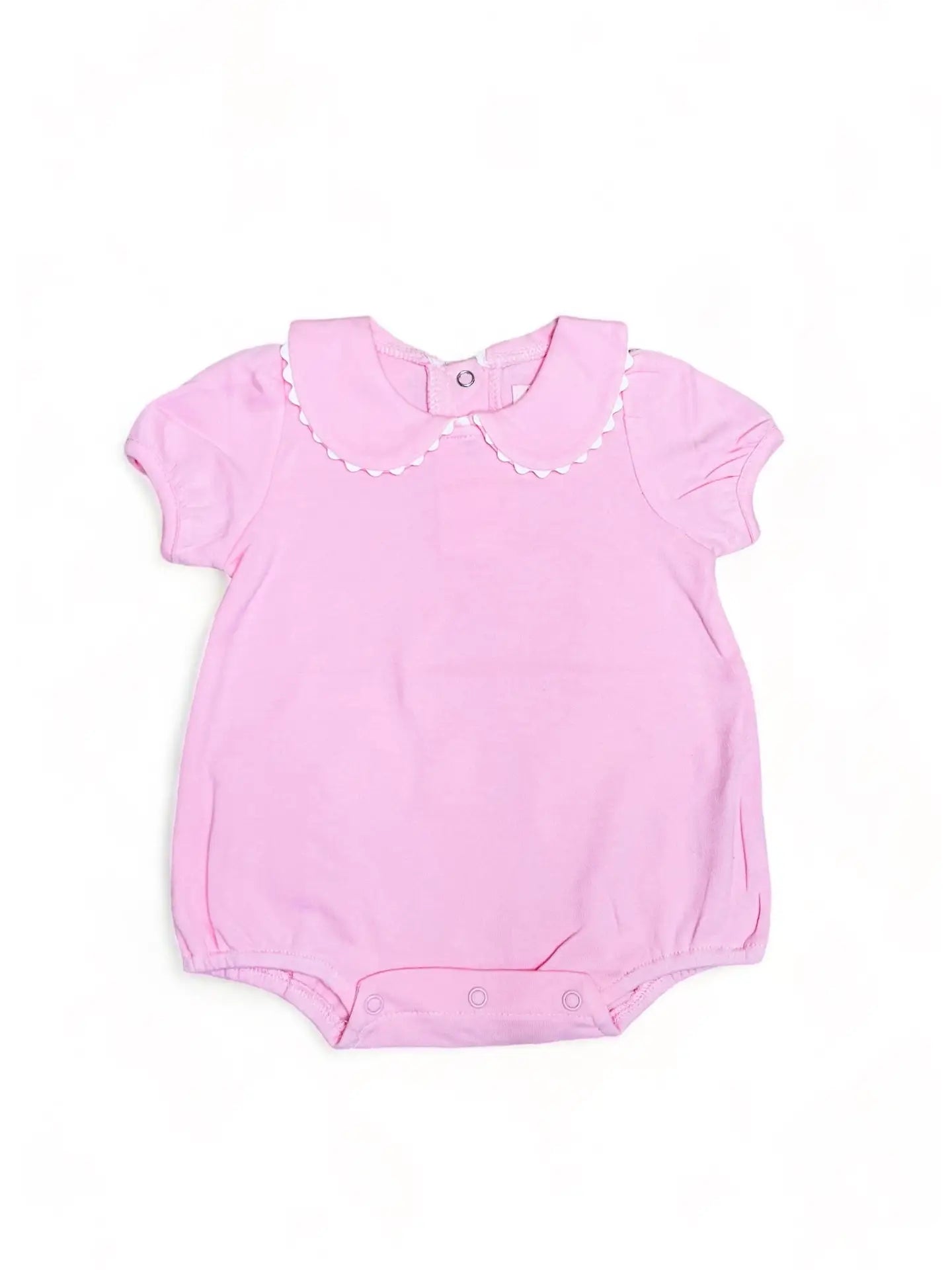 Pink Collared Short Sleeve Bubble w/ Scallop Trim