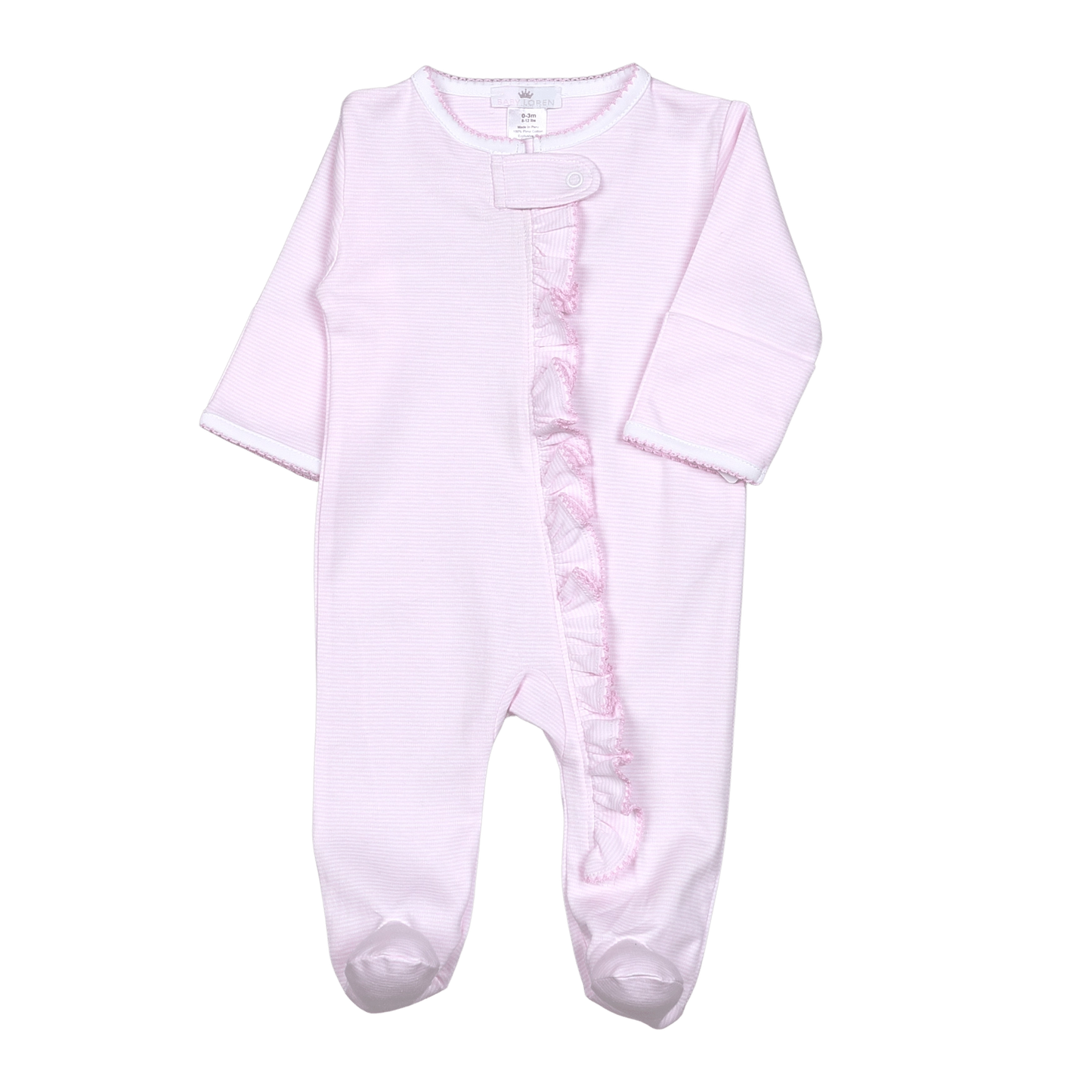 Ruffle Pink Stripe Pima Zipper Footie