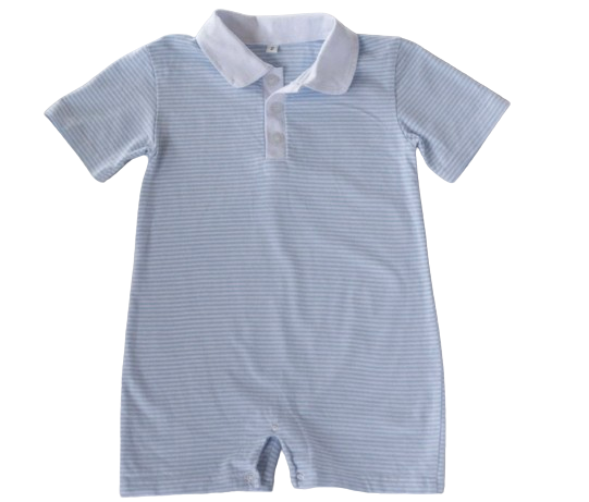 Blue & White Stripe Short Sleeve Polo Romper