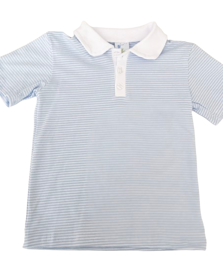 Blue & White Stripe Short Sleeve Polo