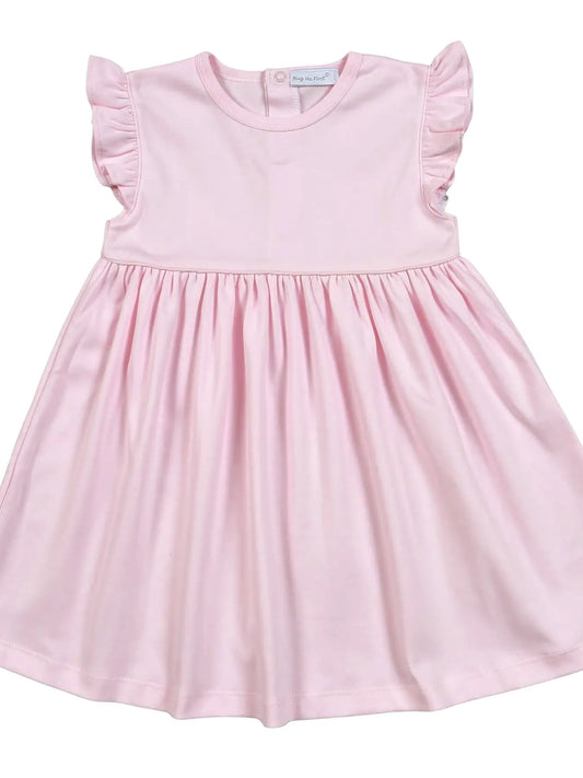 Solid Pink Ruffle Sleeve Dress