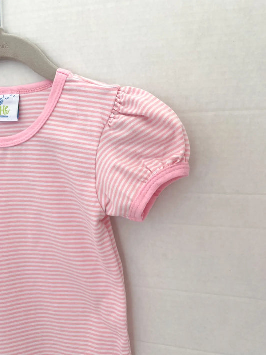 Pink and White Stripe Puff Sleeve Shirt