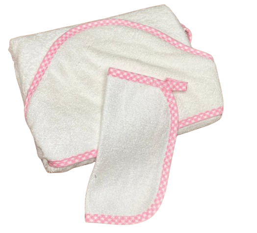 Hooded Towel and Washcloth Set (Pink or Blue)